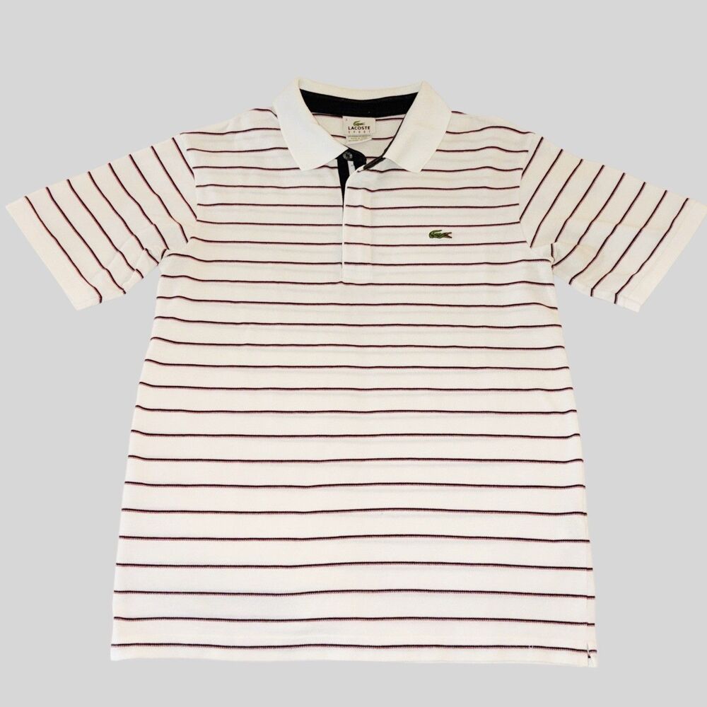 Lacoste Sport Mens Size M 3 Polo Quarter Zip Pullover Short Sleeve White Stripe